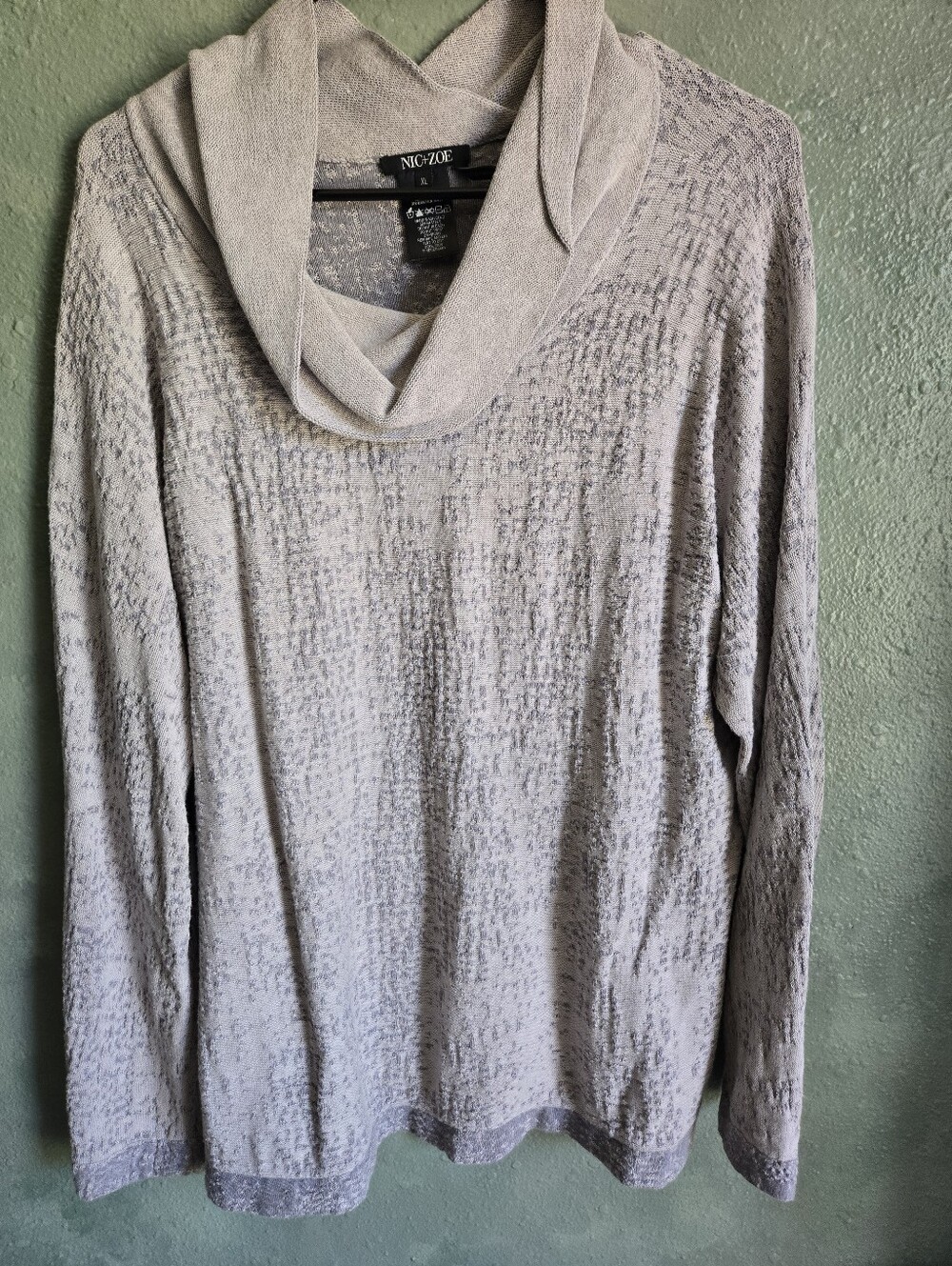 Nic+Zoe Cowl Neck Sweater Textured Gray Ribbed Pullover Dolman Top - Women's XL